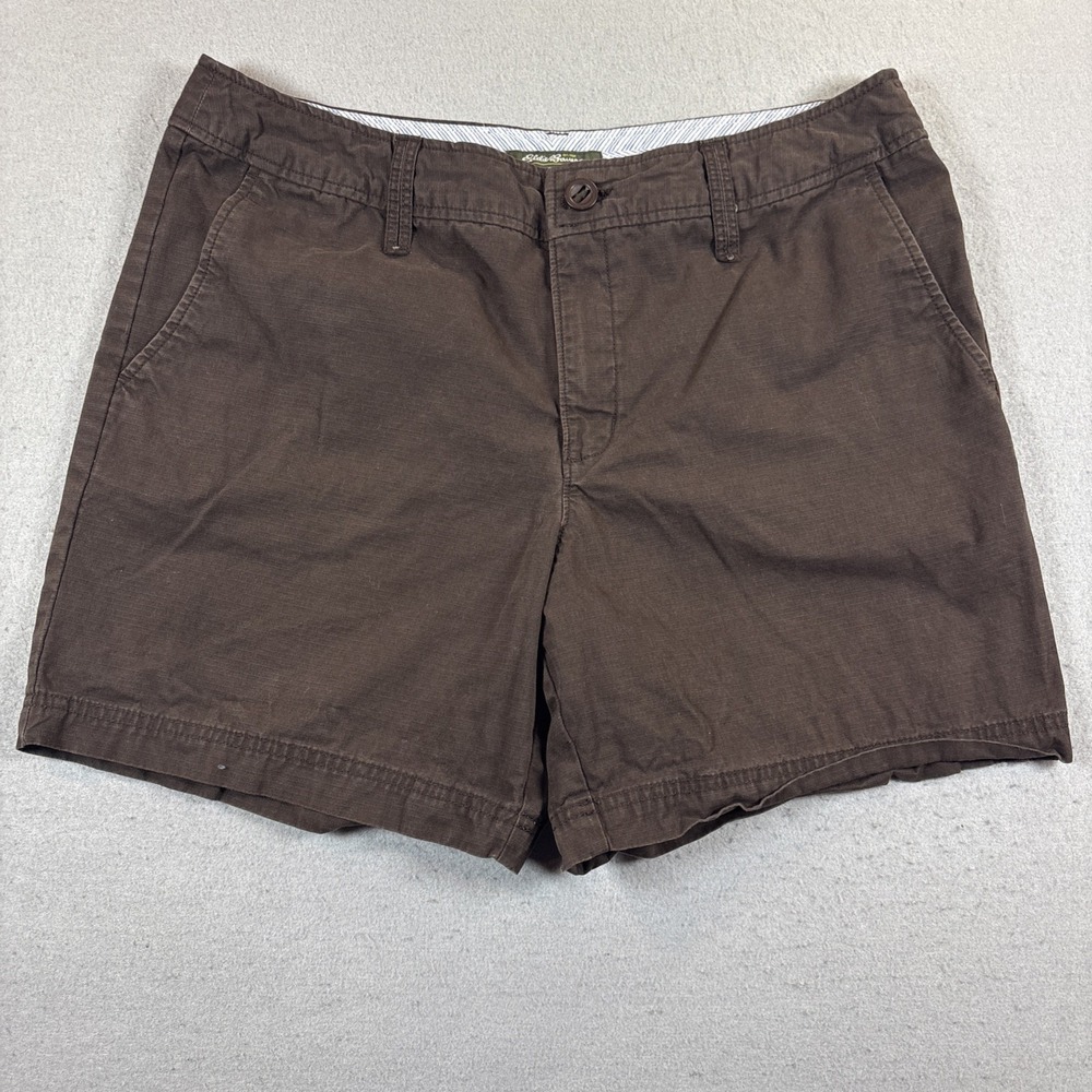 Eddie Bauer Women's Chino Shorts Brown Back Pockets with buttons Size 12